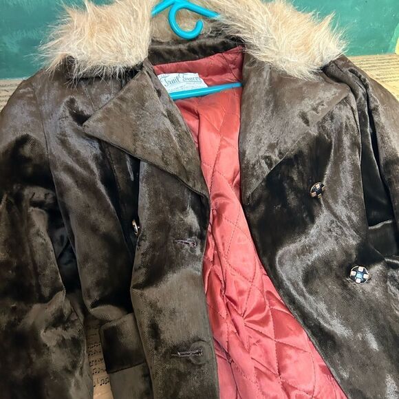 Vintage TRAIL TRACER Women`s brown Velvet FAUX FUR Collar COAT BOHO USA - Picture 5 of 16